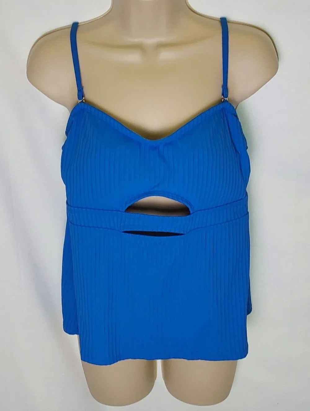 Time and Tru Royal Blue Ribbed Cutout Tankini Swim Top - Picture 1 of 4
